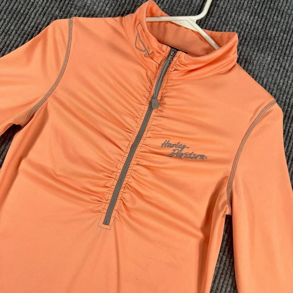 Harley Davidson Daytona Beach Pullover Shirt Womens Small Orange 1/4 Zip Biker
